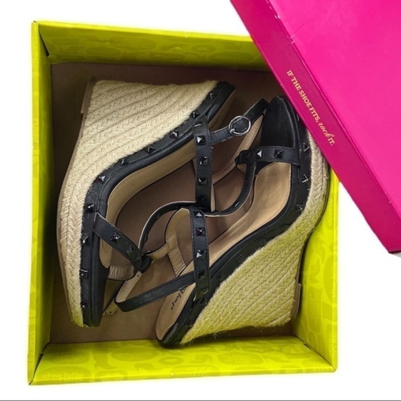 Charlotte Russe | Madison Wedge Heels Black & Tan Size 9 Sandals​​​​ - Picture 14 of 15